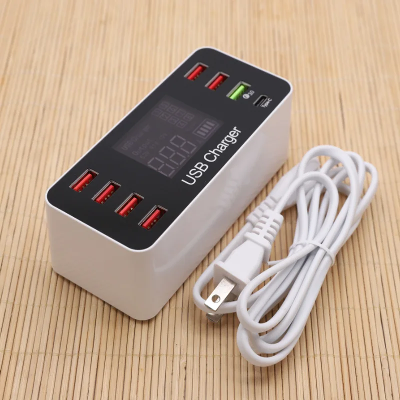 

8A 40W USB Charger Hub Multi Ports Smart Quick Charge 3.0 Type C USB Charging Station Desktop Charger Fast Led Display 8 Ports