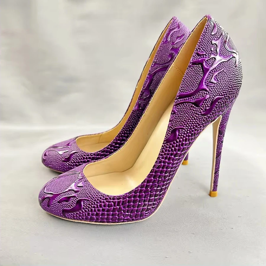 Новые туфли на высоком каблуке 12 см милые Мэри Джейн с фиолетовым змеиным принтом
