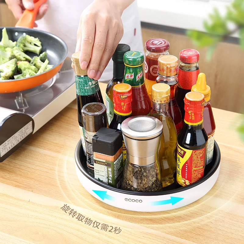 ECOCO 360° Rotating Storage Rack Multifunctional Seasoning Organizer Shelf Oilproof Non-slip Kitchen Supplies Holder for Home |