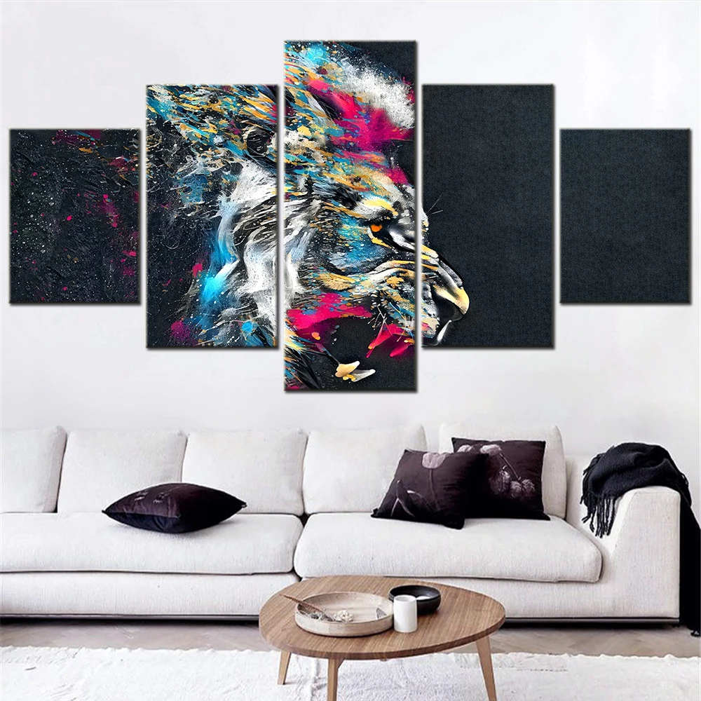

Lion Roar Animal Abstract Colorful Wall Art Canvas Set Modular Canvas Painting for Bedroom Decoration Modern Wall Pictures
