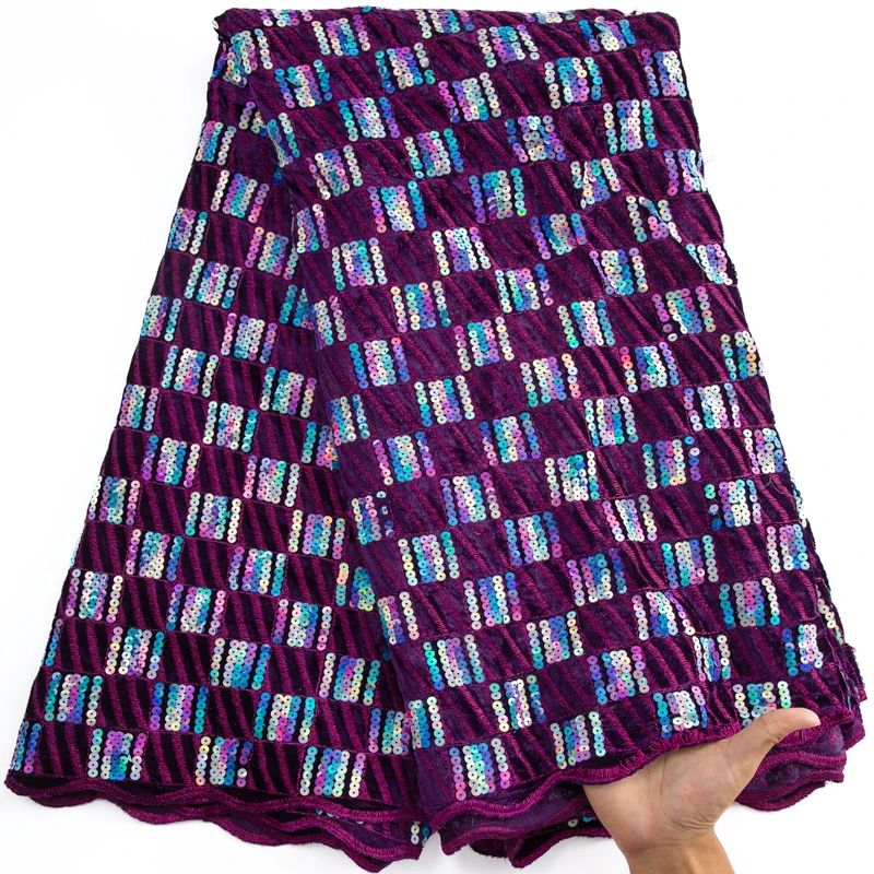 Кружевная африканская бархатная кружевная ткань SJD с блестками