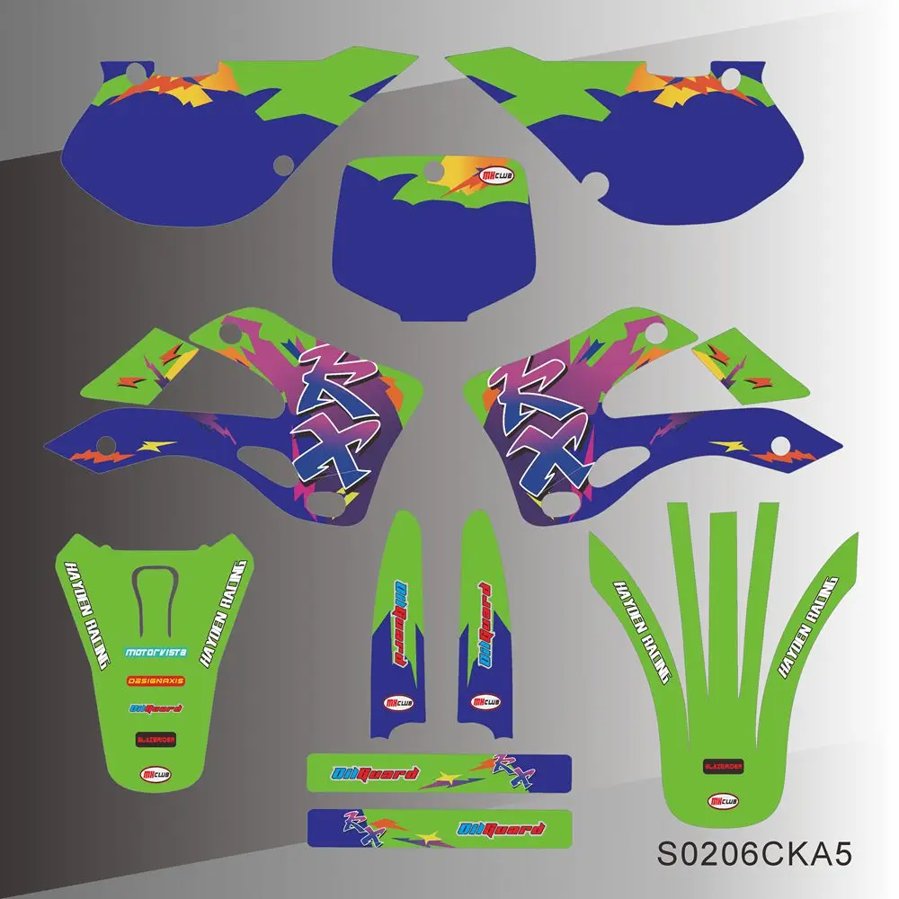 Pełna grafika naklejki tło motocykla numer niestandardowy nazwa dla Kawasaki KX125 KX250 KX 125 250 1999 2000 2001 2002