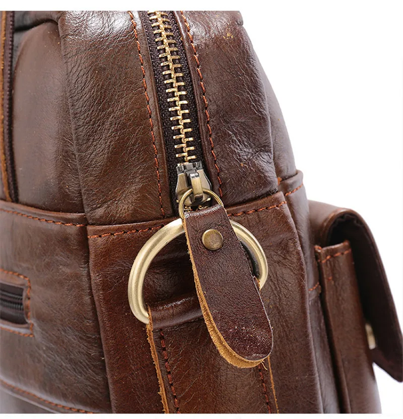 Retro fashion natural genuine leather youth vertical portable briefcase daily work office business shoulder messenger bag male