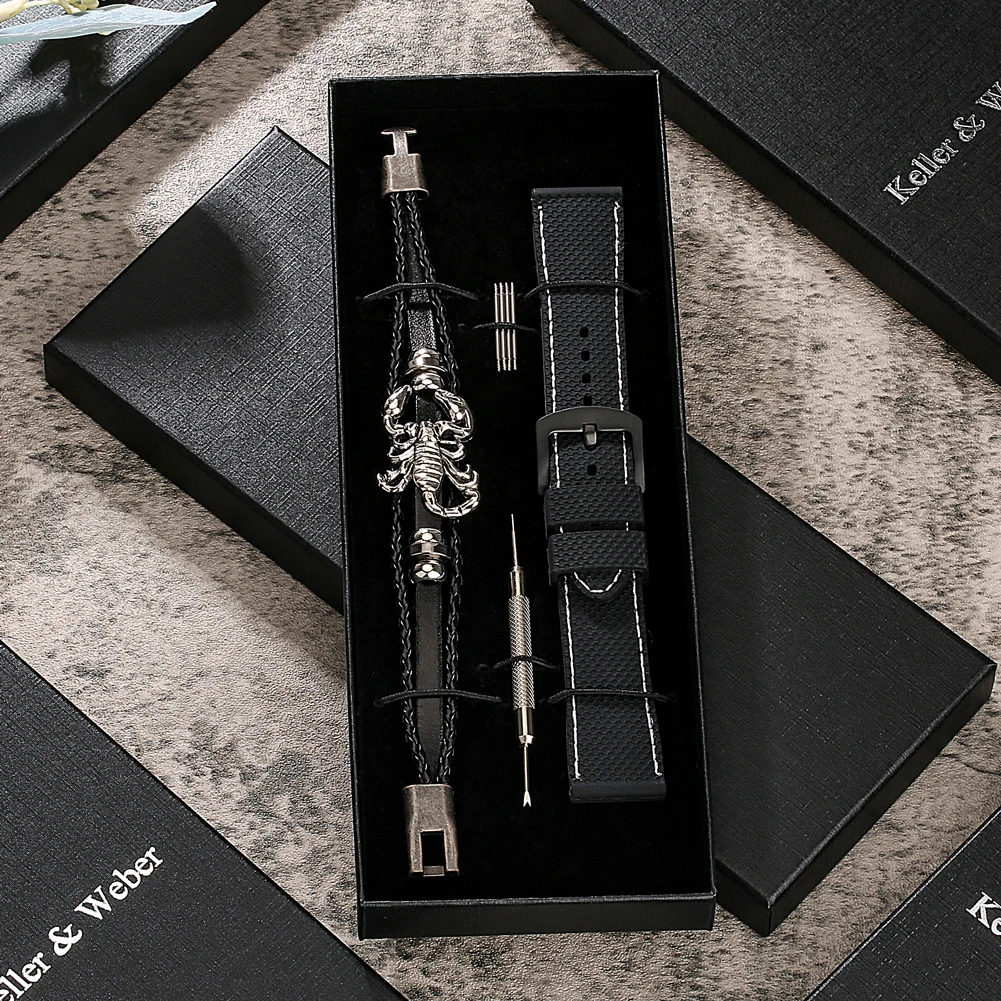 

2022 Watch Strap 20mm 22mm 24mm Silicone Needle Buckle Replacement Watchband Raw Ear Leather Bracelet Set Send Greeting Card