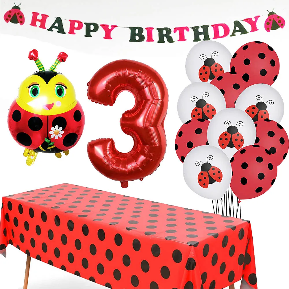 

4D Ladybug Foil Balloon DIY Birthday Party Banner Decoration Jungle Wildlife Ladybug Theme Kids' Party Tableware Festival Supp