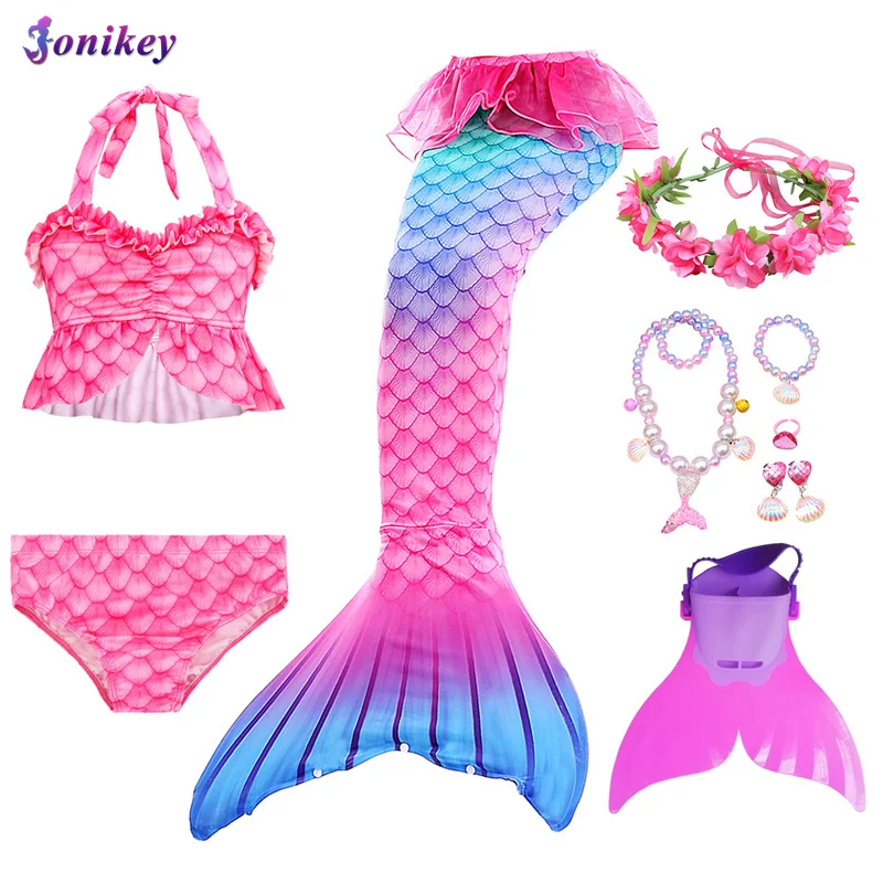 Купальник для девочек с хвостом русалки детский купальный костюм аксессуары