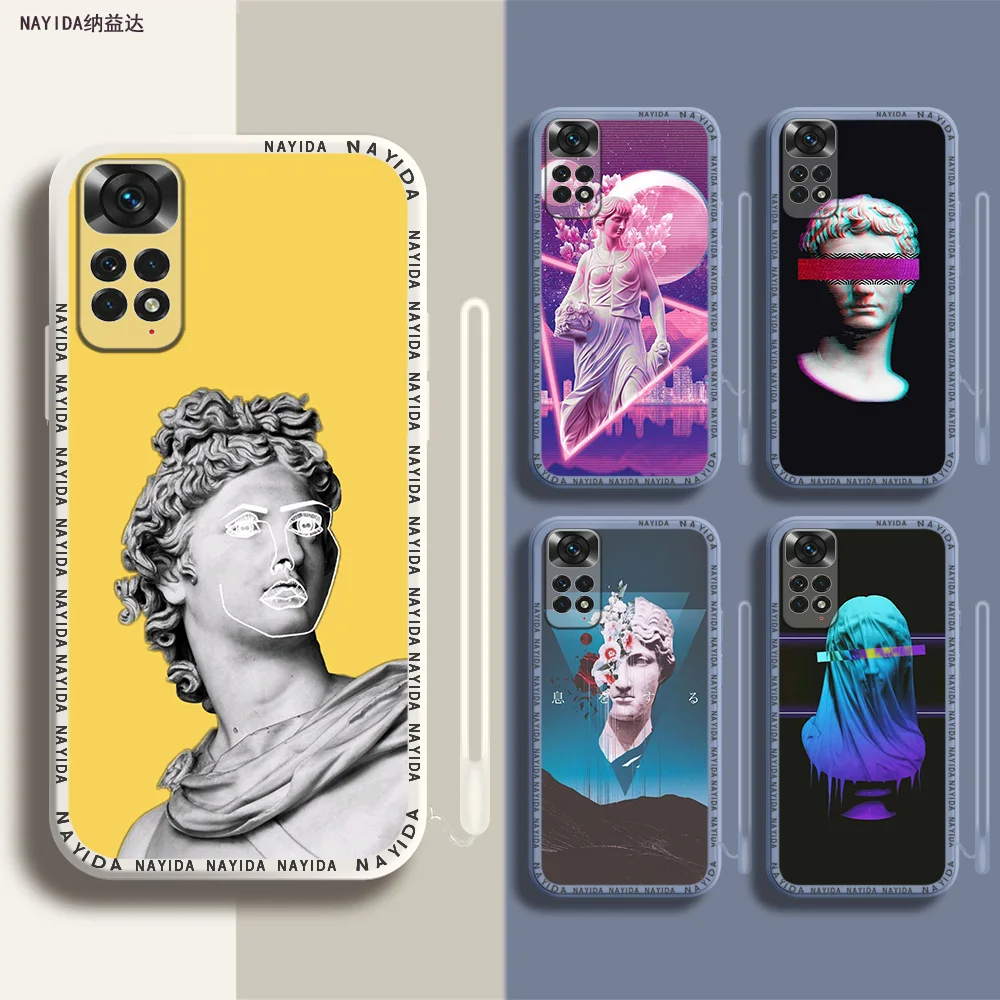 

Phone Case For Xiaomi Redmi Note 12 11 12S Pro Plus 12c 11a Bag 4G 5G Soft Silicone Cover Art David Statue flower