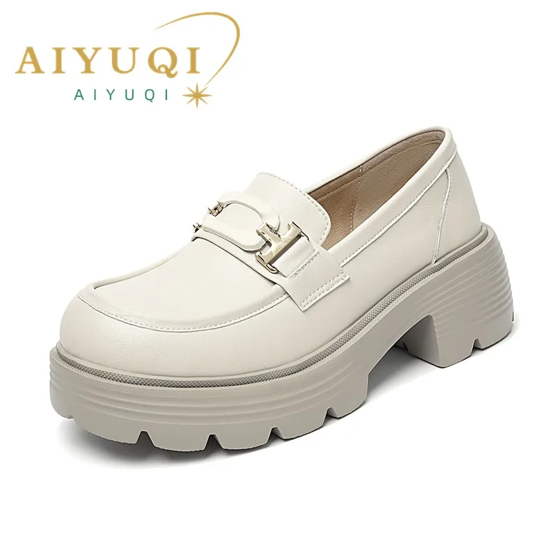 AIYUQI Platform Loafers Women 2023 New Genuine Leather Women High Heels Spring One Foot British Style Women Shoes