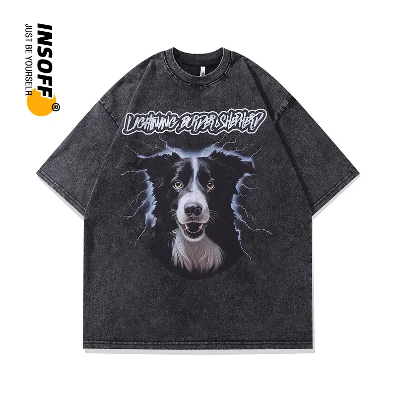 

Original Designer Border Collie Printed Graphic High Quality Cotton Washed Vintage Oversized Streetwear Style Harajuku T-shirt