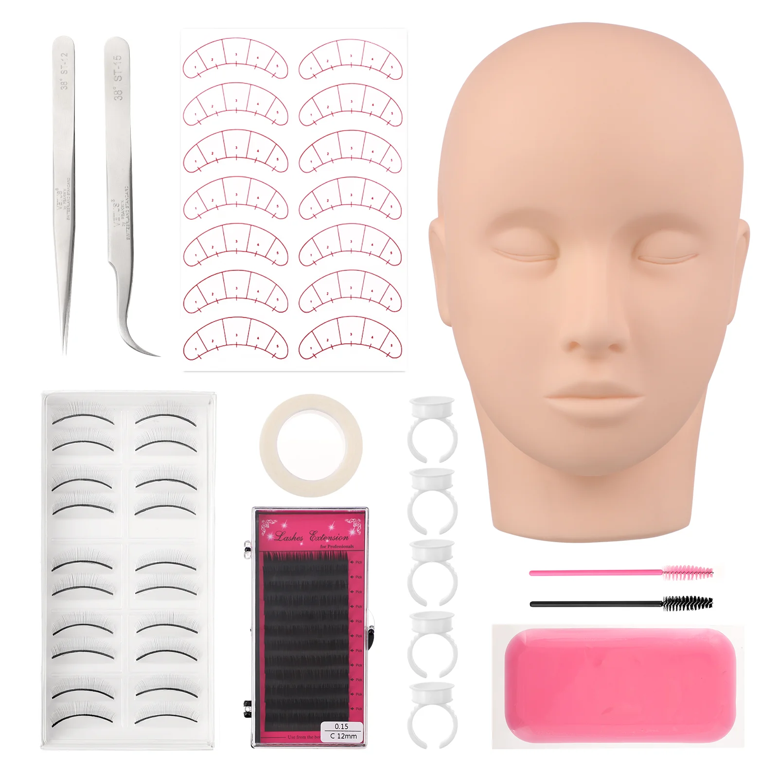 

Eyelash Extension Training Kit Set Grafting Mannequin Head Tools Practice Eyelashes Auxiliaries False Exercise Lashtool