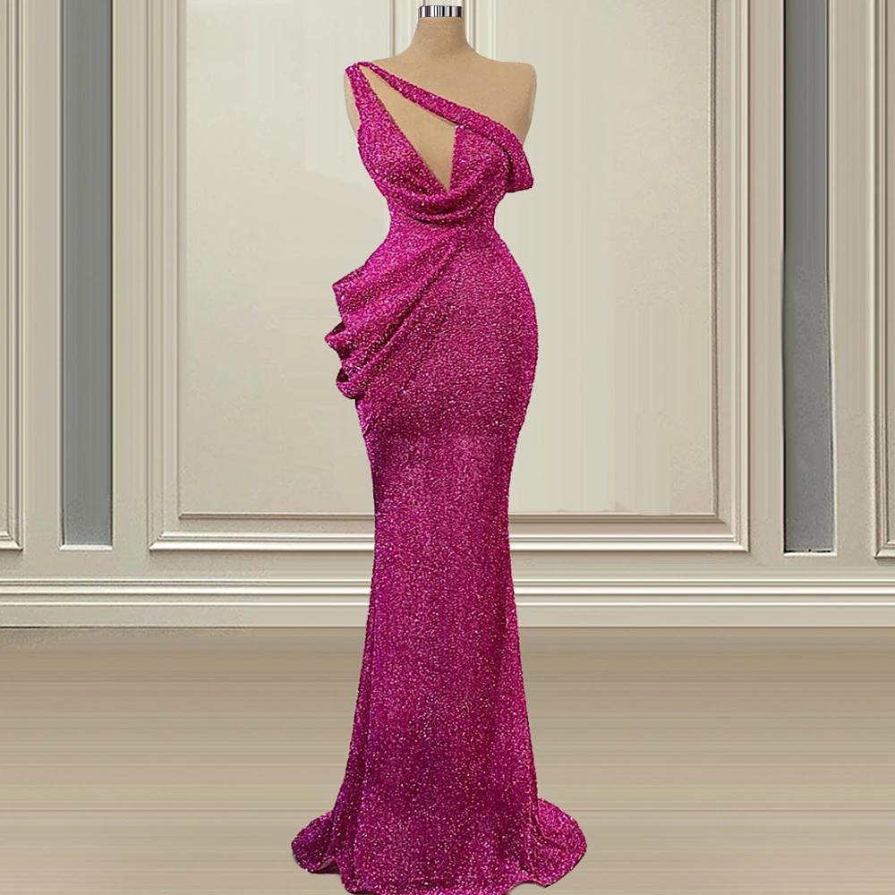 

Pink Sweetheart Long Sleeve Prom Dress Mermaid Floor Length Islamic Turkish Robe Soiree Women Dresses