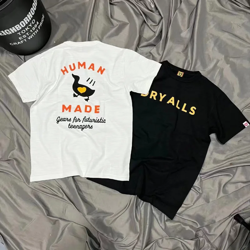 

Хлопковая бесшовная свободная футболка с коротким рукавом и надписью «утка»