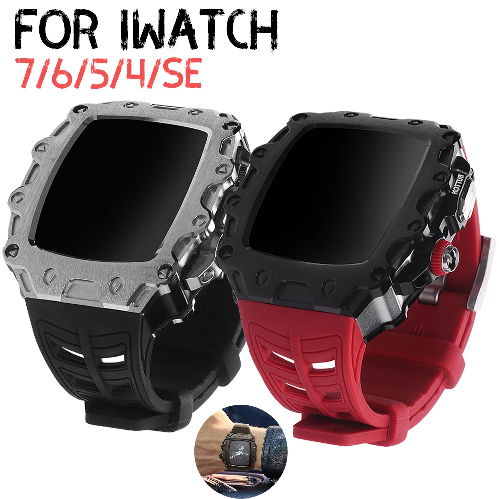 Zinc Alloy Case Metal Bezel for IWatch Series 7 6 5 4 SE for Apple Watch Band 45mm 44mm Rubber Watch Strap Modify Accessories