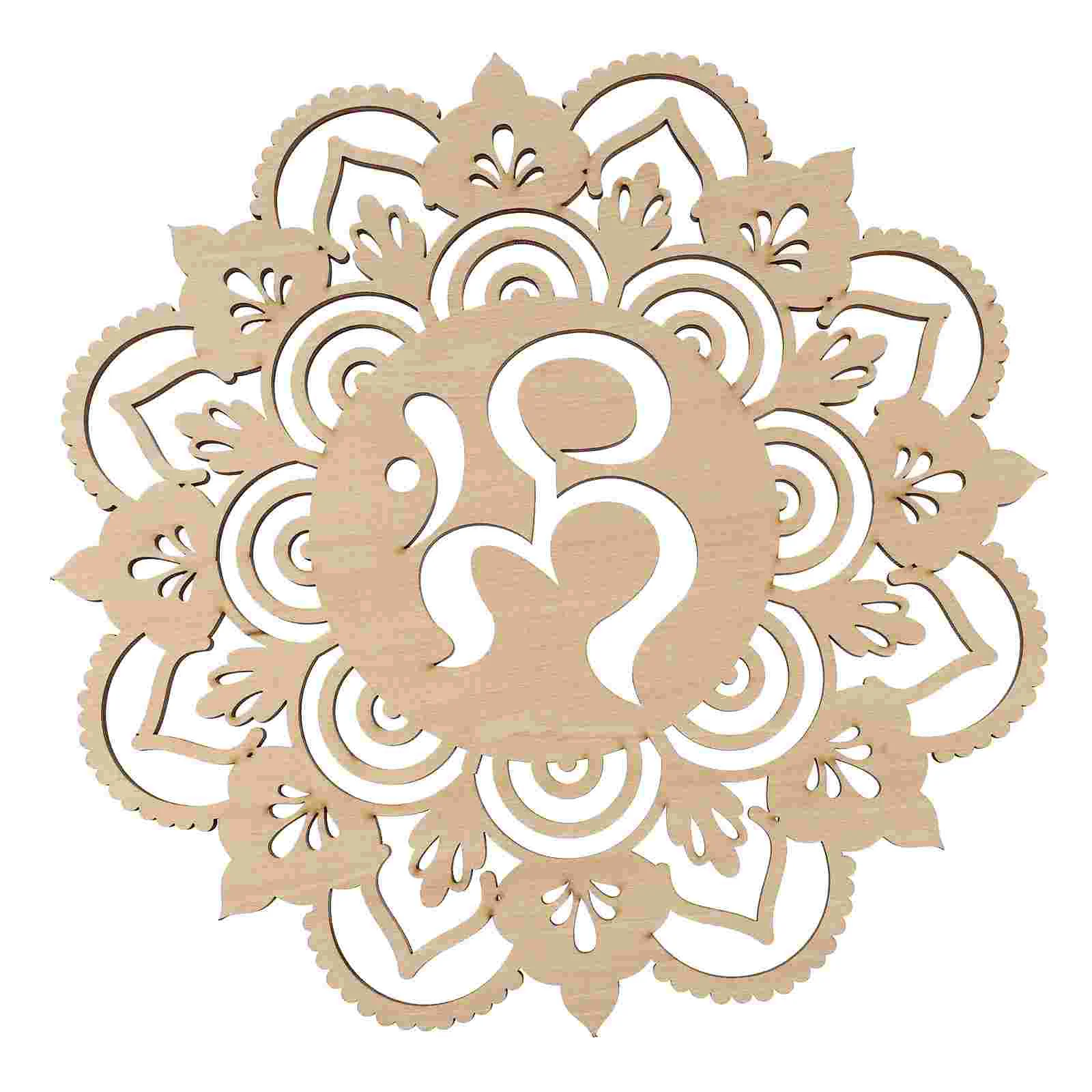 

Wall Decorwooden Flower Rustic Hanging Wood Carved Sculptures Round Decoration Pendants Hollow Geometric Crystal Symbol