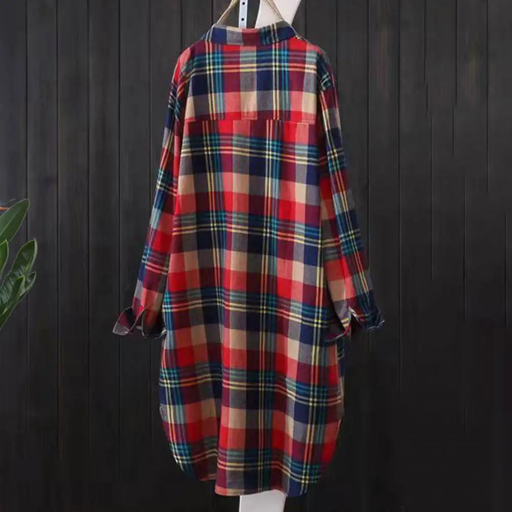 Свободный крой осенний наряд стильное женское длинное пальто с клетчатым