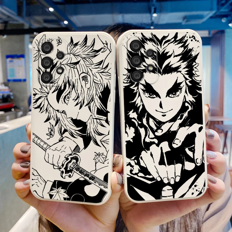 

Kyoujurou Anime Demon Slayer Phone Case For Samsung A73 A53 A33 A52 A32 A71 A51 A21S A03S A50 A30 5G Liquid Rope Funda Cover