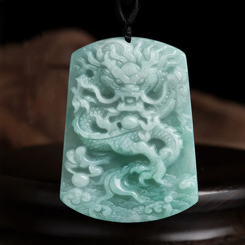 

Natural Myanmar Jade Bean Green Domineering Dragon Jade Pendant Men's Ice Dragon Pendant
