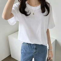 womens t shirt round neck short sleeve solid color t shirt top korea japan style ins elegant chic 2022 summer new ladies top