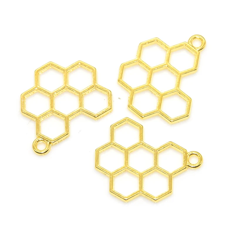 Wholesale 20pcs 4 Color Bee Honeycomb Charms Alloy Metal  Pendants For DIY Jewelry Necklace Bracelet Making Supplies 21*17mm