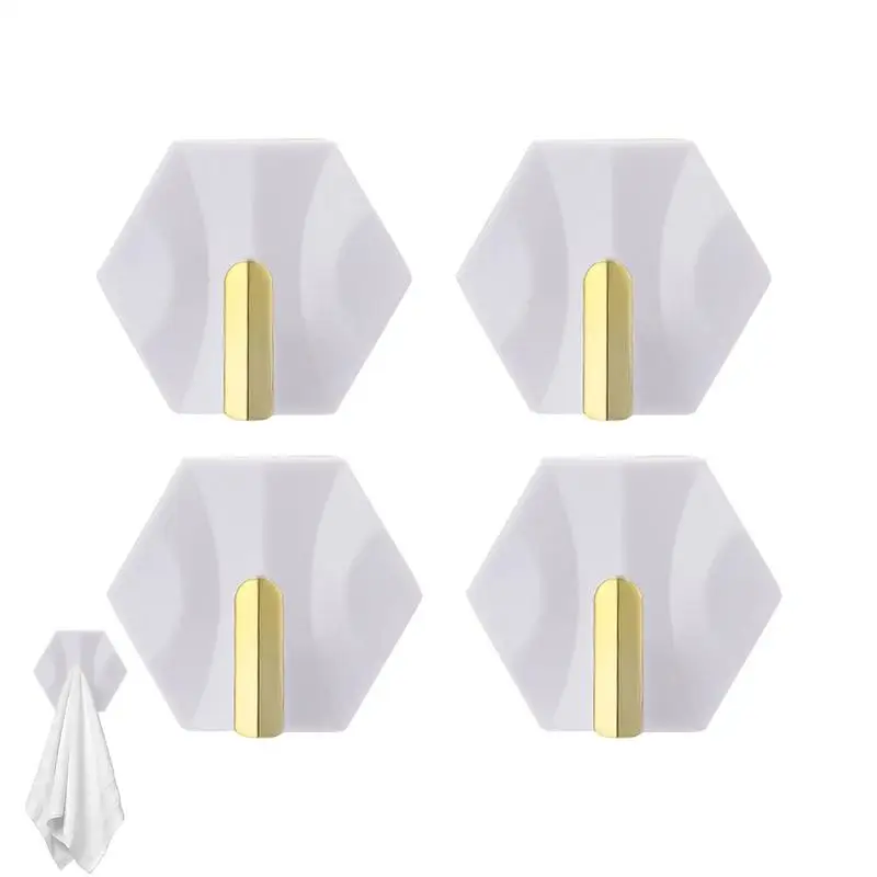 

Removable Hooks For Wall 4 Pack Adhesive Hooks Heavy Duty Hexagon Coat Sticky Hook For Bathroom Garage Hanging Keys