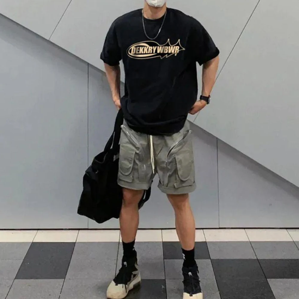 

Letter Flocking Embroidery High Quality Y2K Aesthetic Short-Sleeved T-shirt Men's 2023 New Loose O-Neck T Shirt Mens Y2K Tops