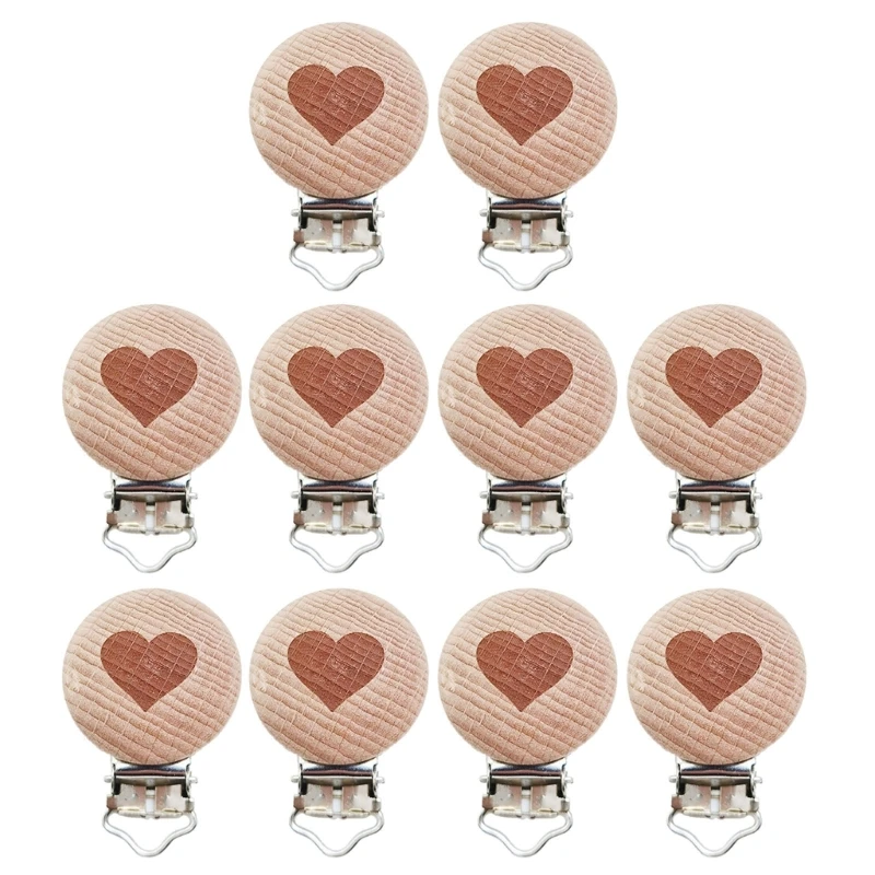 

10-Pieces Natural Beech Pacifier Clips Teething Grasping Toy Suspender Clip