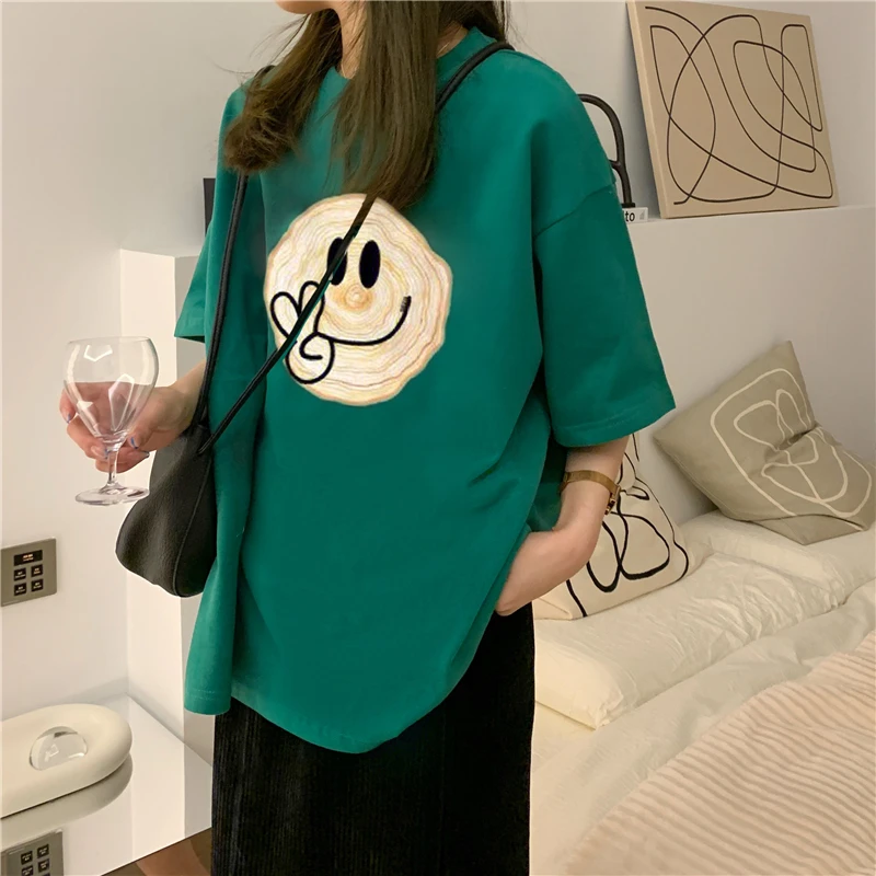 

harajuku Cartoon Printing T Shirt Women Summer Cotton soft T-shirt oversized kawaii Clothes korean Pullover white black y2k Tops