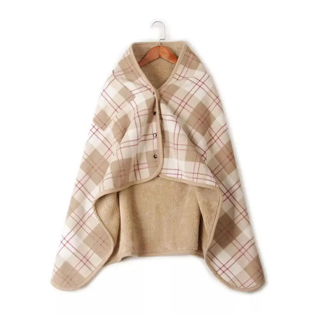 

Wearable Unisex Plaid Fleece Blanket with Button Double Layer Thickened Knee Blanket Soft Napping Shawl Blanket