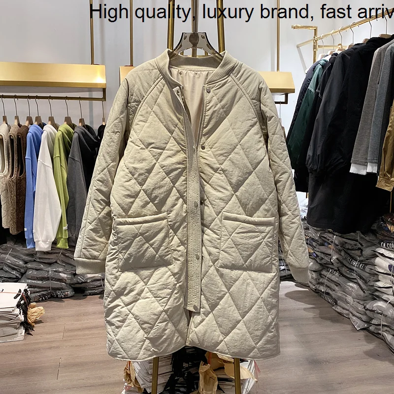 

Autumn 【Live Shot】new Winter Stand Collar Mid-length Women Wadded Jacket Thicken Quilted Baseball Cotton-padded Coat