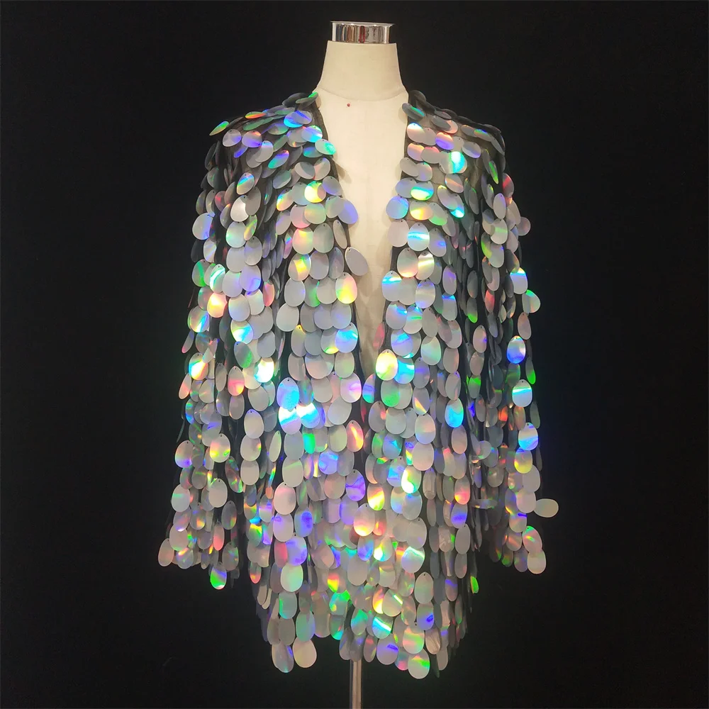 Плащ с серебряными блестками пальто одежда для электрического музыкального