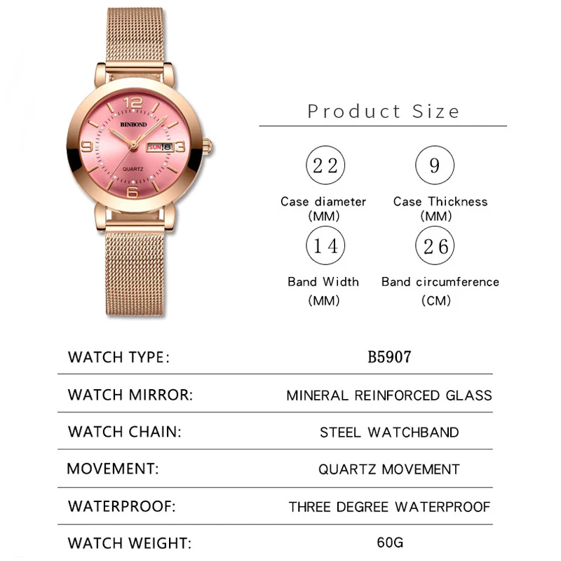 BINBONG Luxury Brand High Quality Quartz Women Watch Fashion Rose Gold Mesh Strap Casual Watch Women 30M Waterproof Reloj Mujer