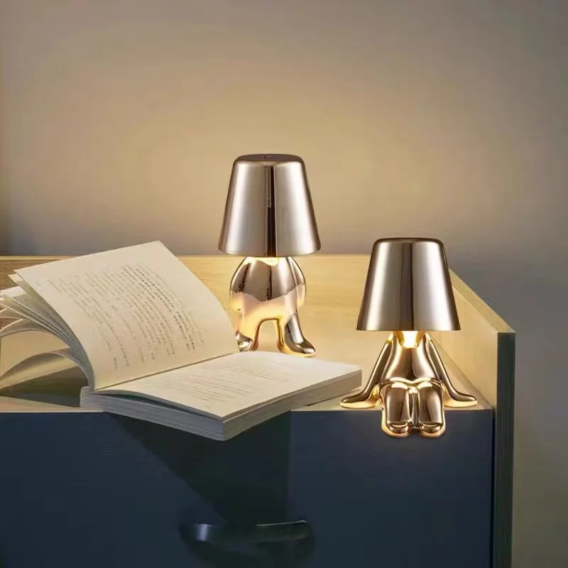 

Italy Little Golden Man Night Light Resin Led Table Lamp Coffee Bar Bedroom Room Decor Cartoon Thinker Lamp Children's Day Gift