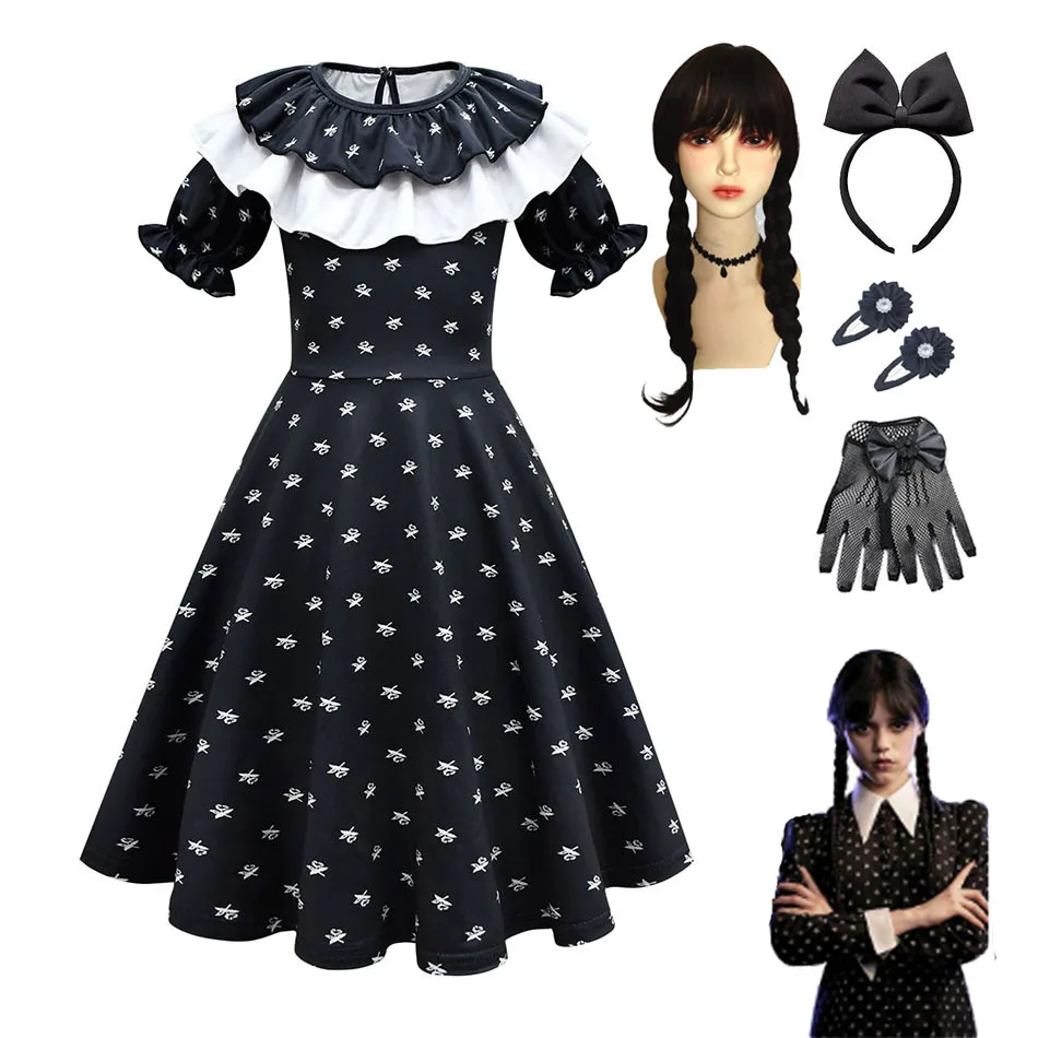 

Movies Wednesday Addams Family Costume Girl Addam Birthday Party Dance Black Gothic Dresses Children Carvinal Hallowen Vestidos