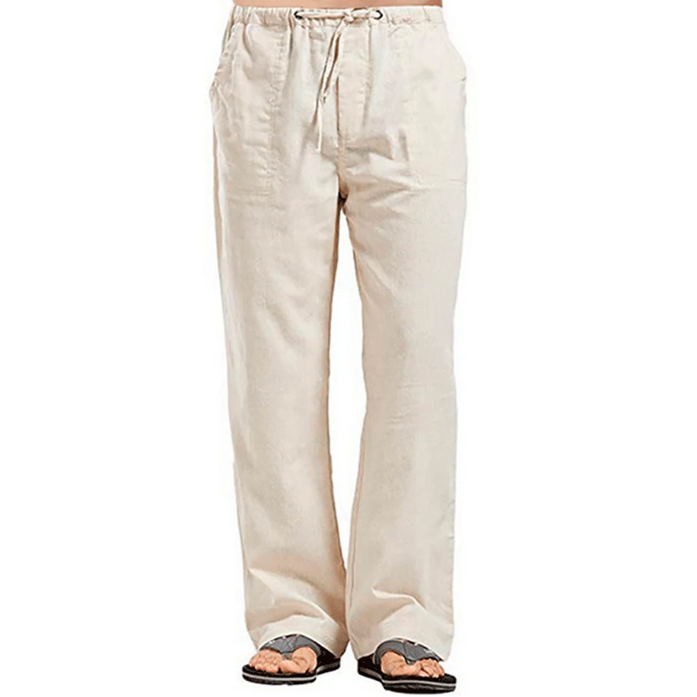 

Брюки-багги мужские с широкими штанинами, модные повседневные удобные штаны из хлопка и льна, свободные шаровары с эластичным поясом