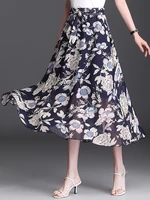 chiffon printed skirt womens sashes summer 2022 large swing a line pleated large size 5xl fat women 100kg fashion maxi skirt