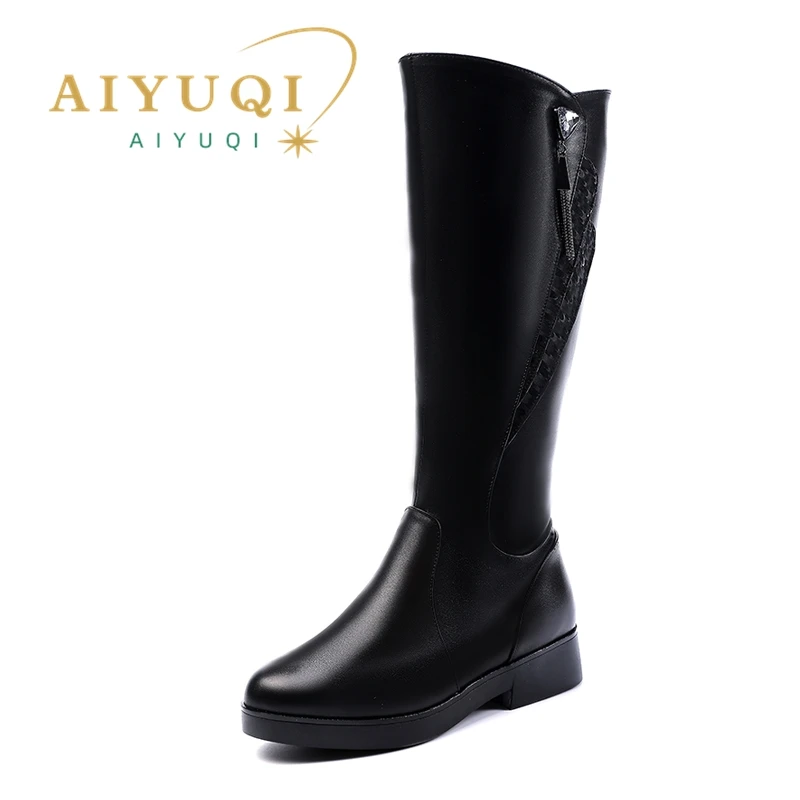 AIYUQI Women Winter Boots 2023 New Genuine Leather Women Long Boots Anti Slip Large Size 41 42 43 Wool Warm Knight Boots Women