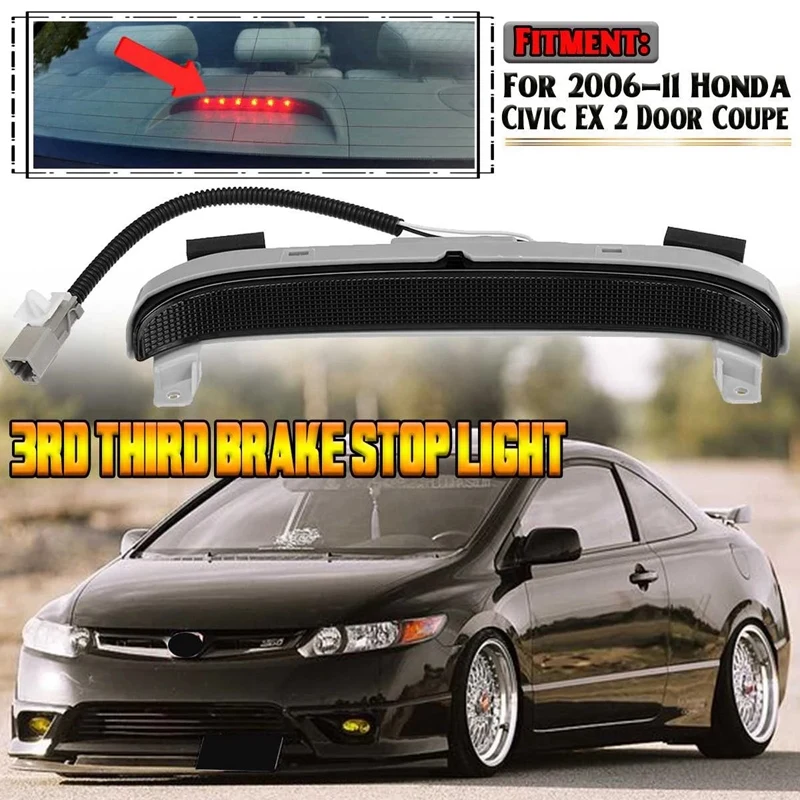 

LED High Mount Rear Third Brake Light for Honda Civic EX Coupe 2006-2011 Rear Trunk High Level 3Rd Stop Light Lamp Black