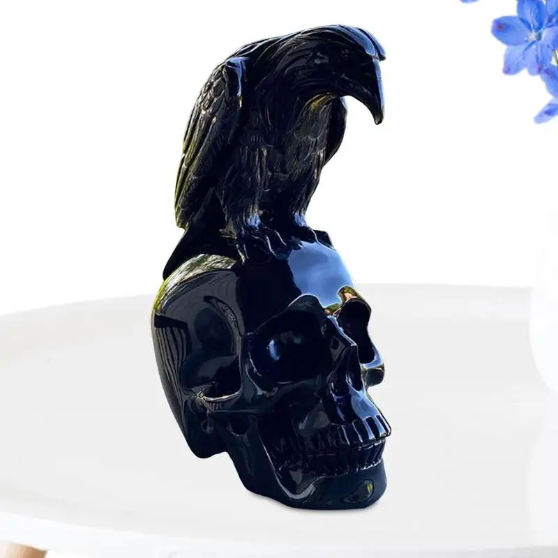 

Garden Statues Black Crow On Skeleton Sculpture Creative House Decoration Black Crow Perching On Skull Decorative Figurine