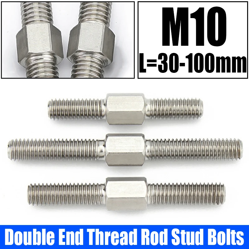 

1/2PCS M10 304 Stainless Steel Dual Head Threaded Bar Stick Left And Right Thread Double End Thread Rod Stud Bolts L=30mm-100mm