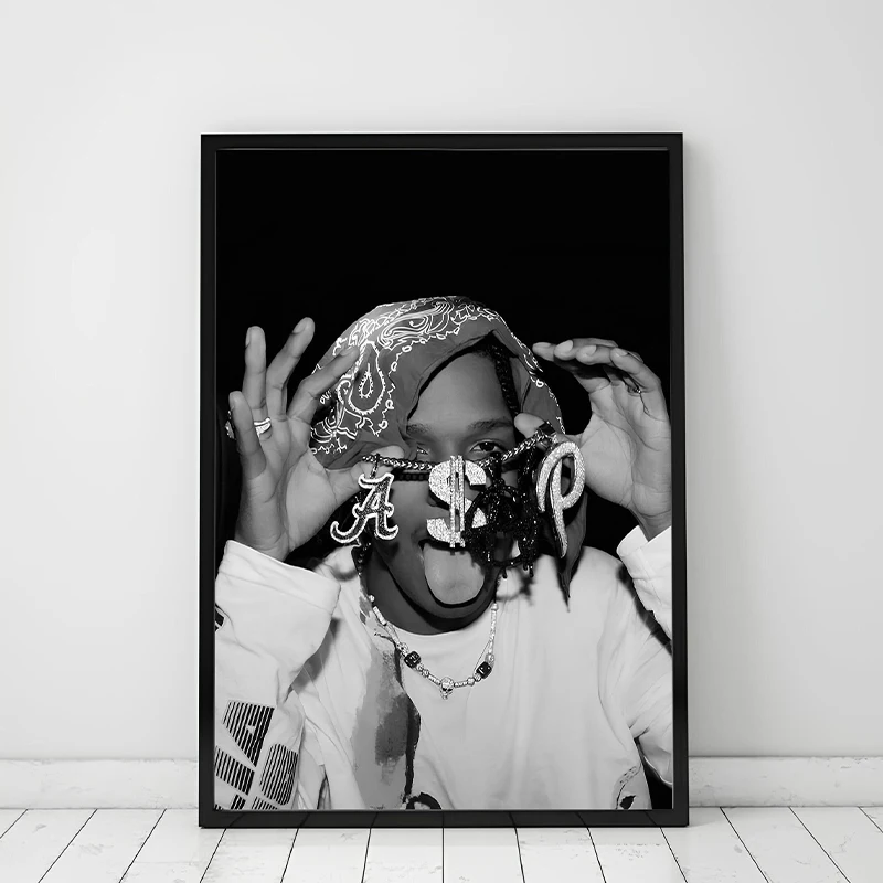 Черно-белый постер Асап Рокки Лил Уэйн Снуп Догг на холсте