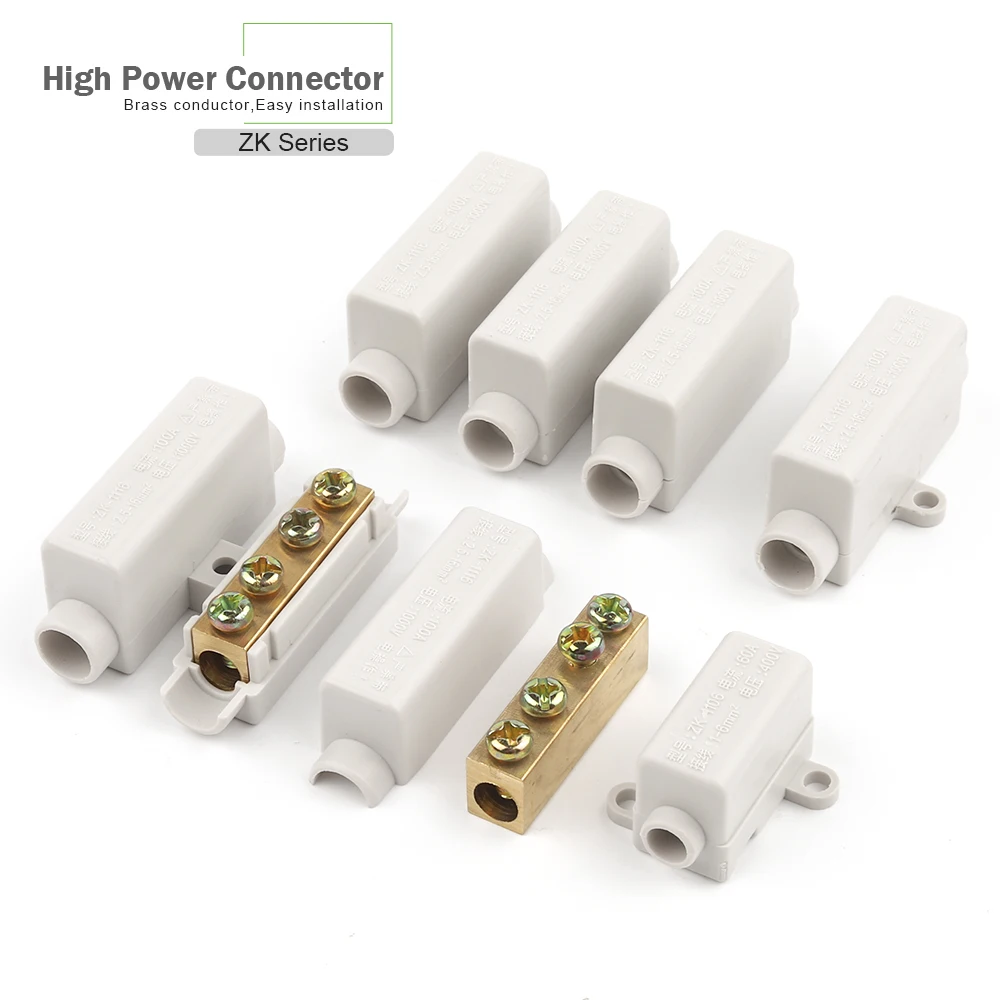 

60A/400V 1-6mm2 Quick Butt Wire Connector High Power 100A/1000V 2.5-16mm2 Electric Cable Splicing Terminal Block Junction Box