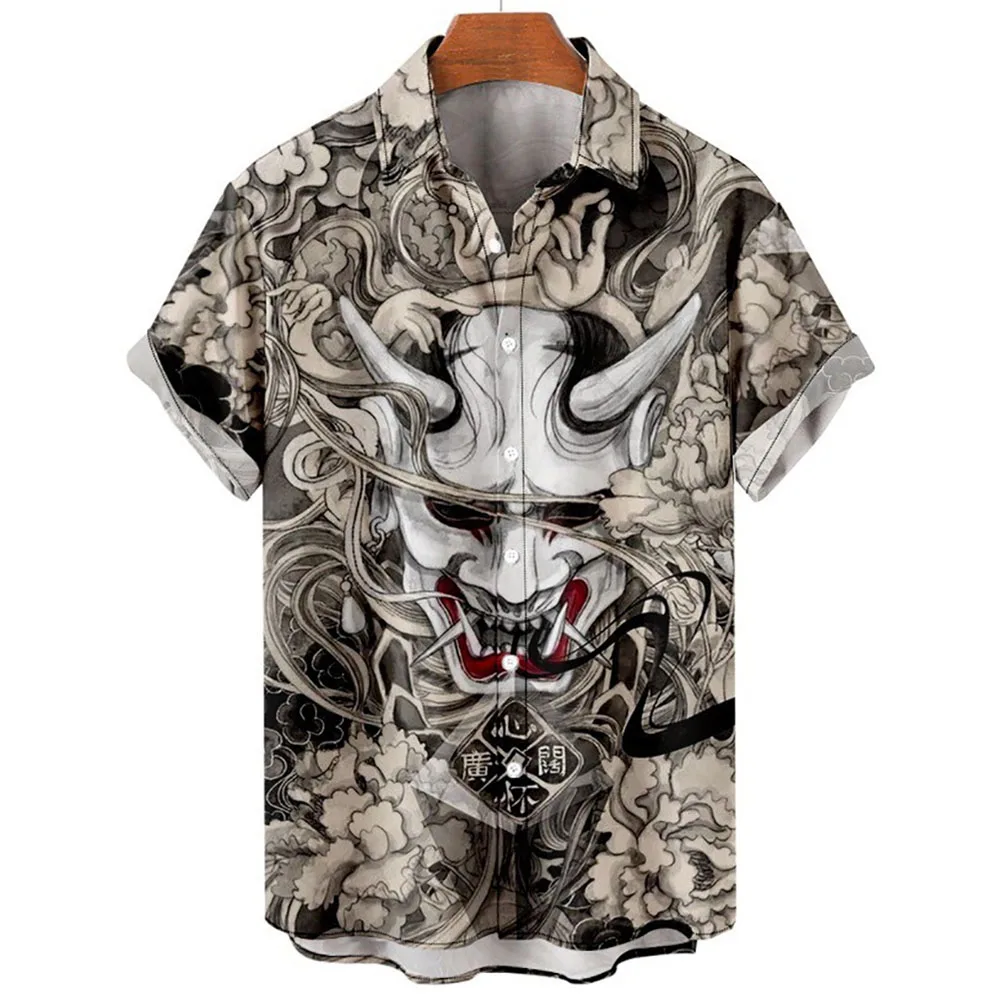 2023 3d Myth Retro Animal Men's Hawaiian Shirts Lapel Men's Shirt Summer Shirts Lionfish Dragon Print Short Sleeve Loose Eu Size