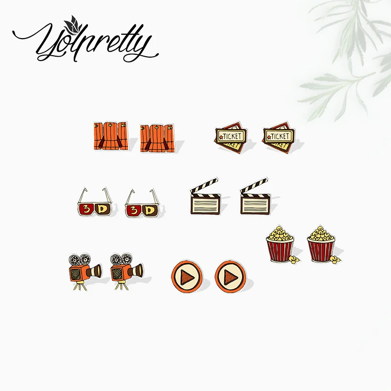 2022 новые модные элементы очков с попкорном из фильма эпоксидные серьги-гвоздики