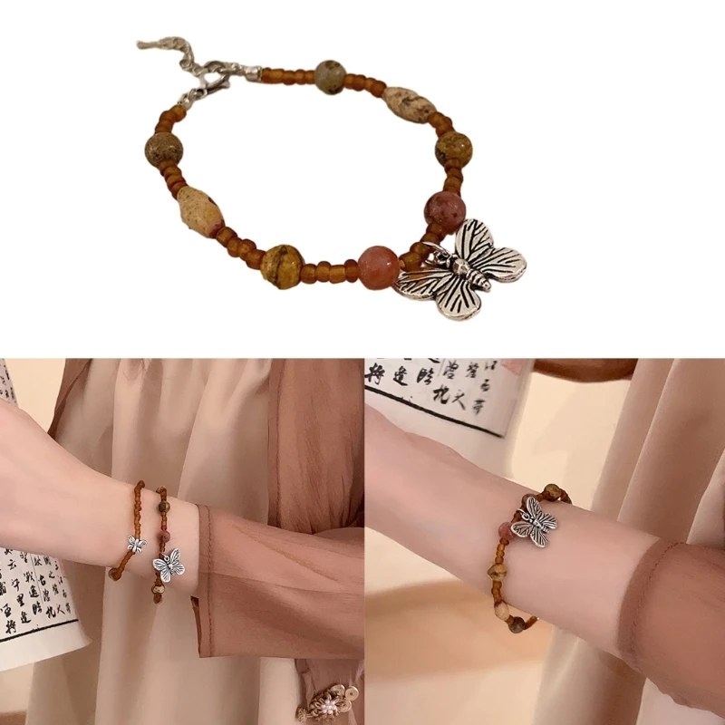 

Charming Coffee-Color Bead Bracelet with Round Rice Beads Wristlet Delicate Handchain Jewelry for Women Girl