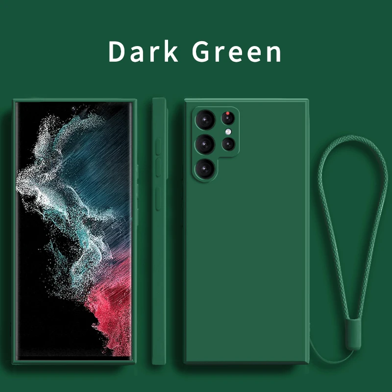 

3CG Liquid Soft Silicone Phone Case For Samsung Galaxy S22 S21 S20 Ultra Plus FE A52 A51 A72 A71 A32 A31 4G 5G Cover With Strap