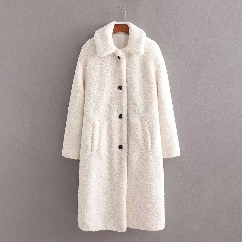 2023 New Winter Women Fur Jacket Women Retro Korean Teddy Fashion Single-breasted Long Sleeve Lapel Faux Fur Jacket White Long