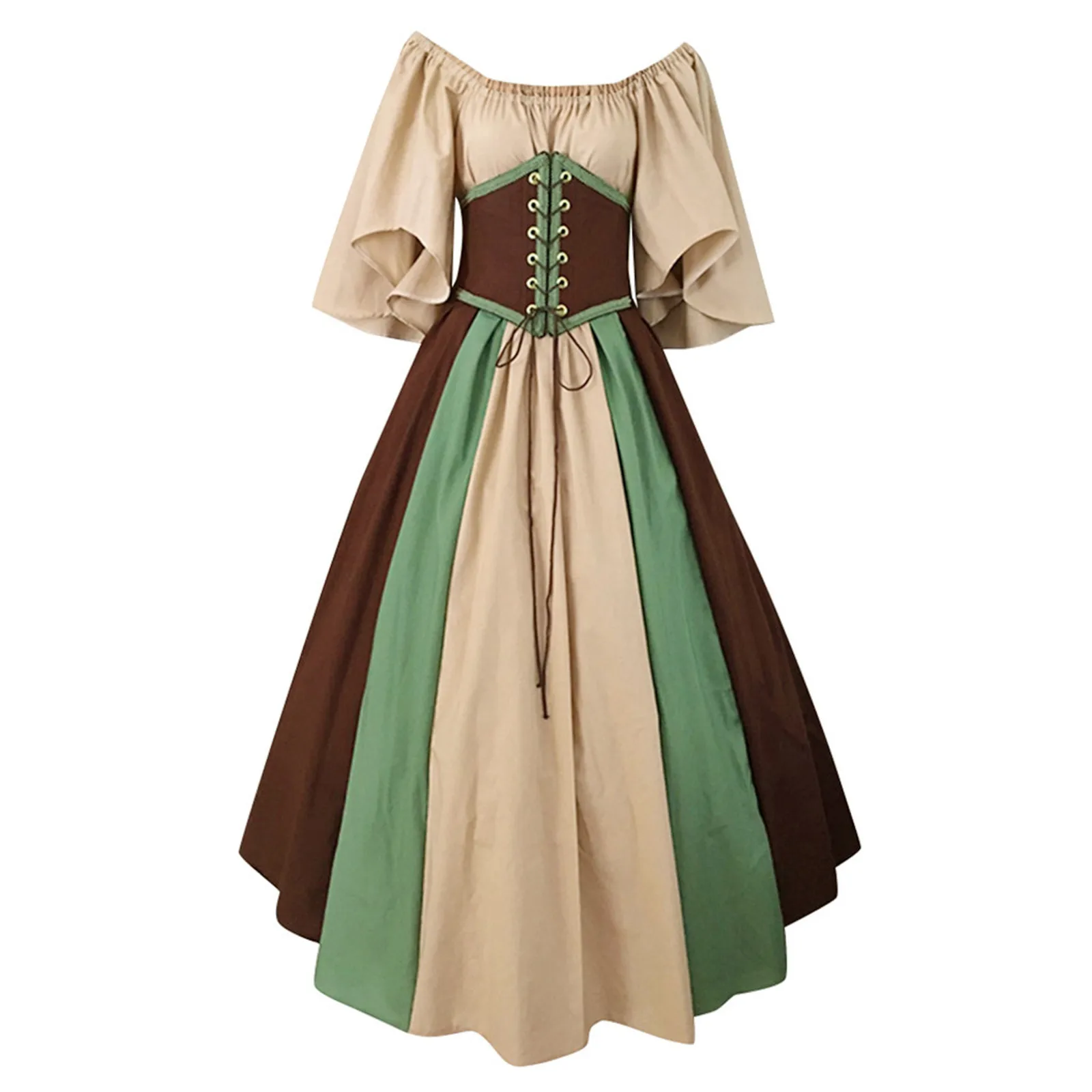 

Medieval Court Costumes Women Large Swing Long Party Dress Vintage Patchwork Flying Sleeve Corset Carnival Dress Cosplay Clothes