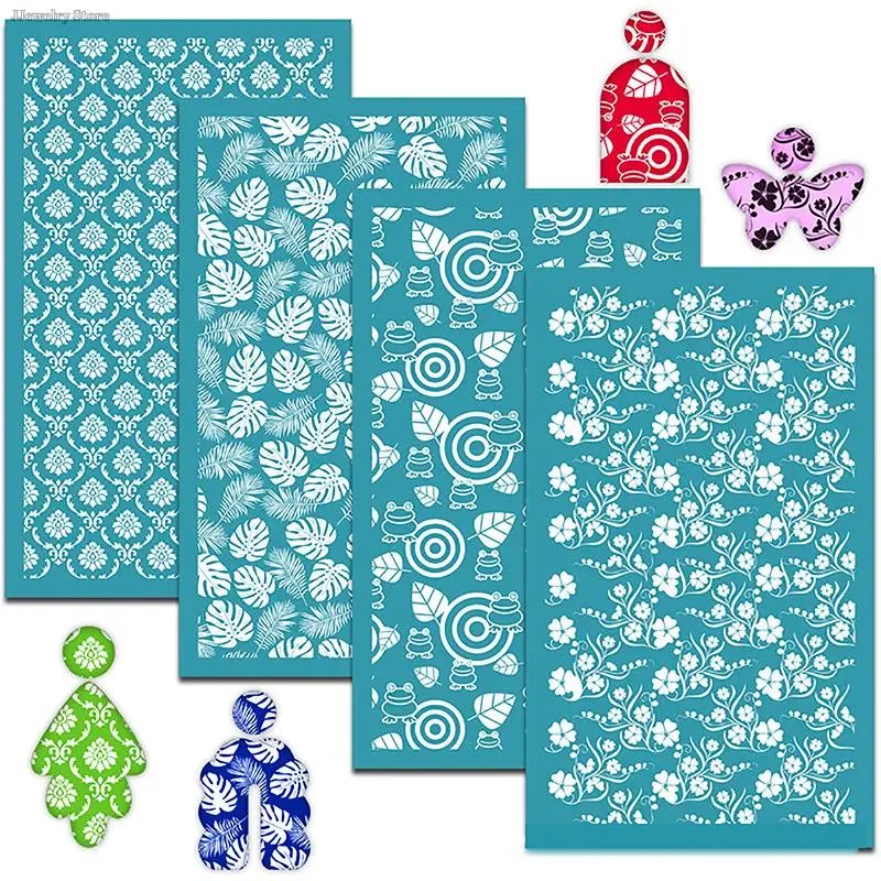 

1pc Reusable Polymer Clay Silk Screen Stencils Mesh Silkscreen Print Kit For DIY Clay Stamps Jewelry Earring Decoration Template