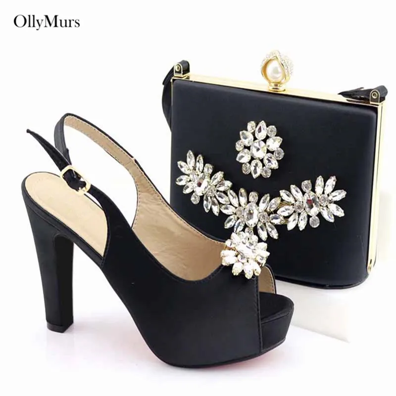 

Fashion Rhinestones Pumps 11CM Shoes And Bag Set For Party New African Style Wine Color Woman Shoes And Bags Set