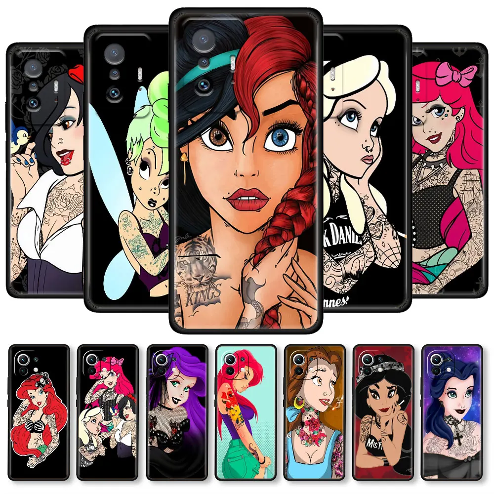 

Tattoo Disney Princess Case For Xiaomi Mi 11 Lite 5G NE 11T Pro 12 Note 10 10T 12X 11i 9T 9 Protective Silicone Back Phone Cover